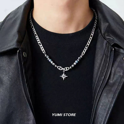 שרשרת כוכב אובסידיאן קלביקולה עם חרוזים 