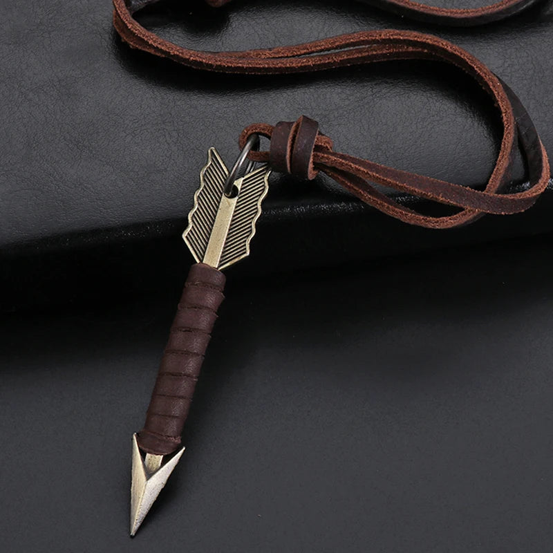 1Pc Man Handmade Vintage Leather Arrow Pendant Necklace Rope Body Choker Chain Necklaces Men&Women Punk Jewlery Accessories