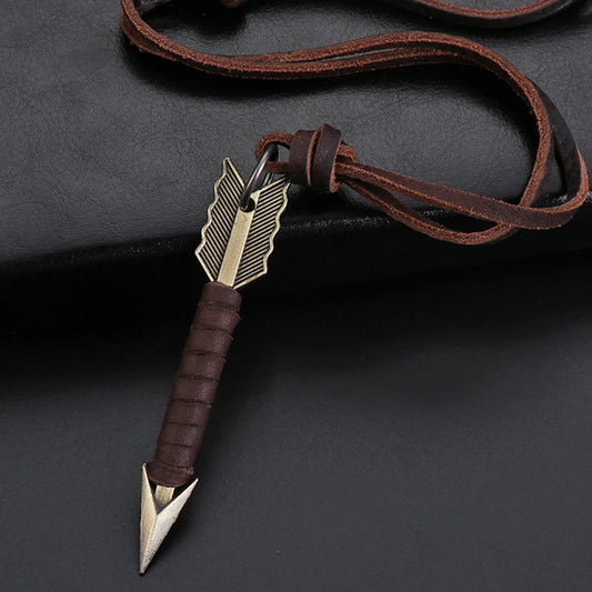 1Pc Man Handmade Vintage Leather Arrow Pendant Necklace Rope Body Choker Chain Necklaces Men&Women Punk Jewlery Accessories