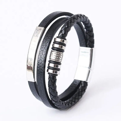 Trendy Leather Bracelets for Men Stainless Steel Bracelet 21CM Multilayer Braided Rope Bracelets for Male Jewelry Gifts