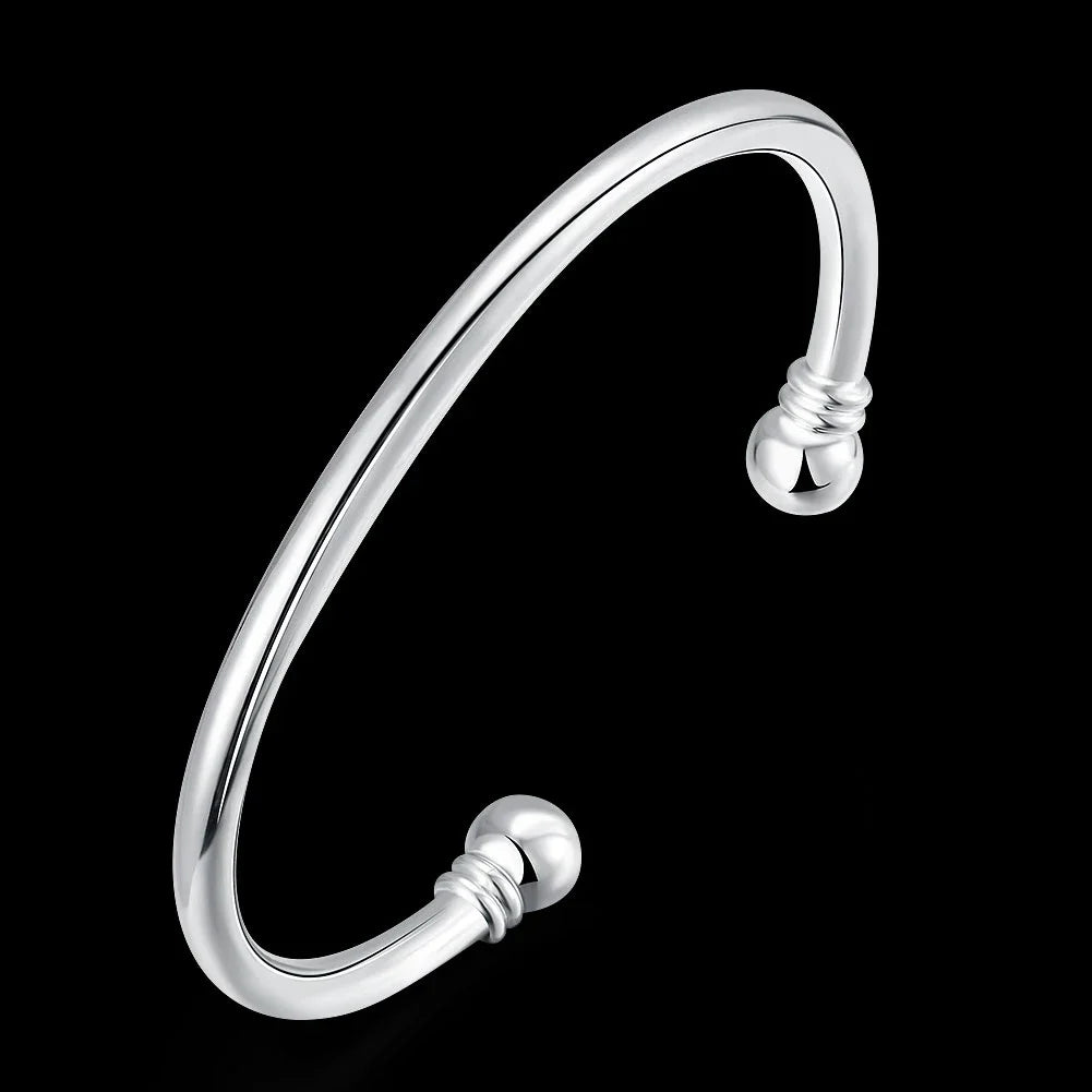 Hot 925 Sterling Silver Cuff Bracelets for Women Simple Elegant Bangles Fashion Wedding Party Jewelry Christmas Gifts