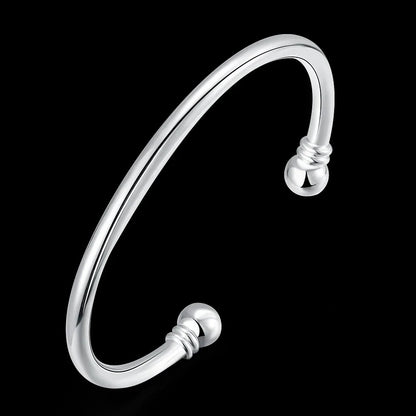Hot 925 Sterling Silver Cuff Bracelets for Women Simple Elegant Bangles Fashion Wedding Party Jewelry Christmas Gifts