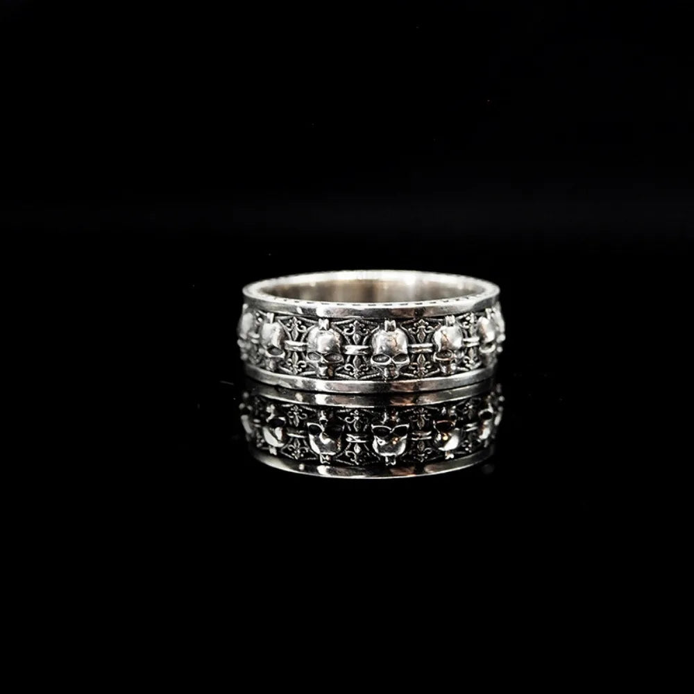 טבעת בסגנון פאנק גותי וינטאג' עם חריטה מרובה של עצמות