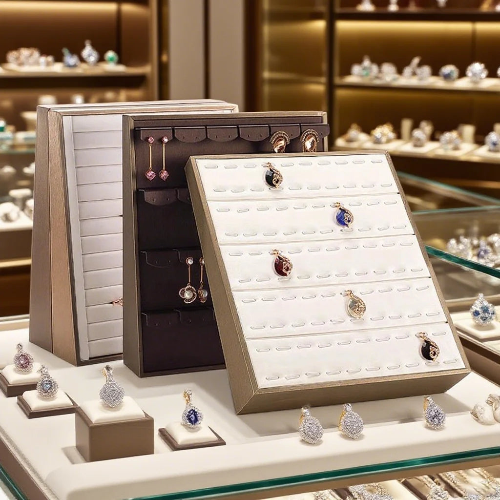 Vertical Leather Velvet Jewelry Stand Necklace Earring Ring Pendant Display Holder Luxury Accessory Organizer Tray