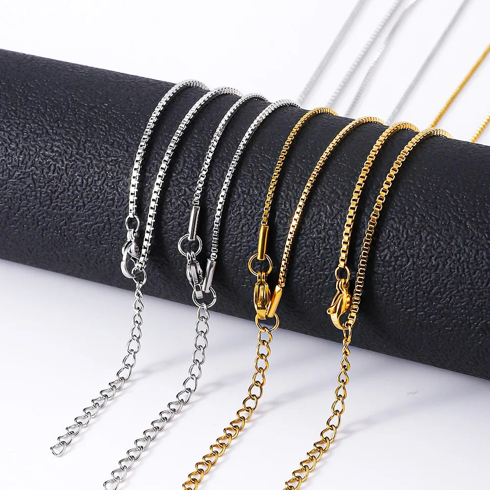 1.2Mm Simple Stainless Steel Box Chain Necklace Gold Color Titanium Steel Men Necklace Fashion Women Jewelry Trend Accessories