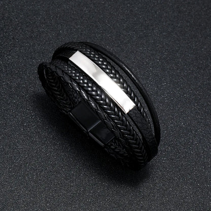 Trendy Leather Bracelets for Men Stainless Steel Bracelet 21CM Multilayer Braided Rope Bracelets for Male Jewelry Gifts