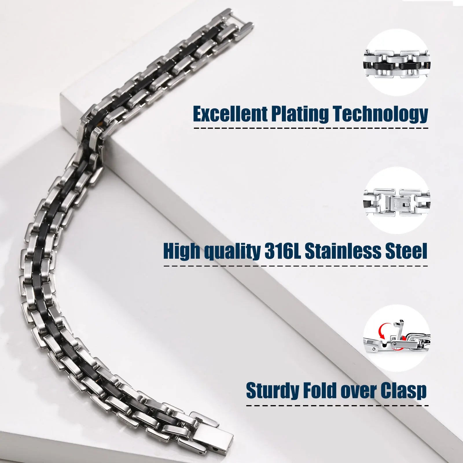 Stylish Strap Chain Boys Men Bracelets Stainless Steel Links Wristband, Father'S Day Dad for Birthday Christmas Gift Jewelry