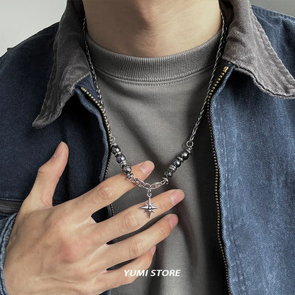 שרשרת כוכב אובסידיאן קלביקולה עם חרוזים 