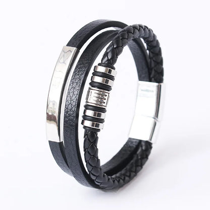 Trendy Leather Bracelets for Men Stainless Steel Bracelet 21CM Multilayer Braided Rope Bracelets for Male Jewelry Gifts