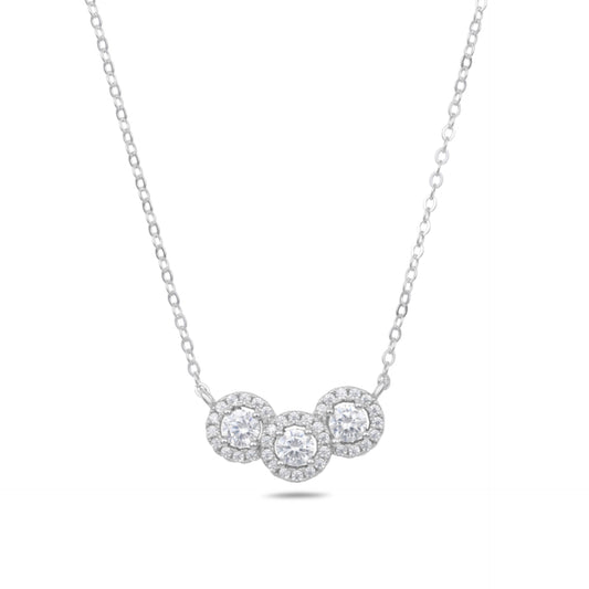 שרשרת כסף 925 עם שלושה תליוני סוליטר משובצים אבני זירקון