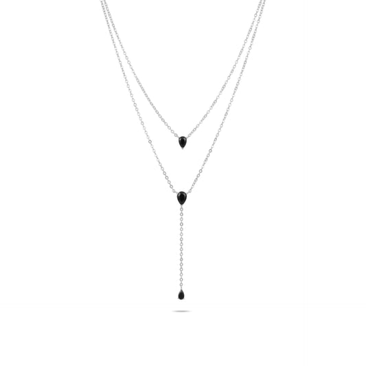 שרשרת כסף 925 כפולה עם תליוני טיפה שחורים