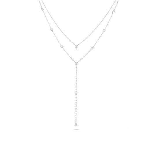 שרשרת כסף 925 כפולה בסגנון עניבה עם שיבוץ אבני זירקון