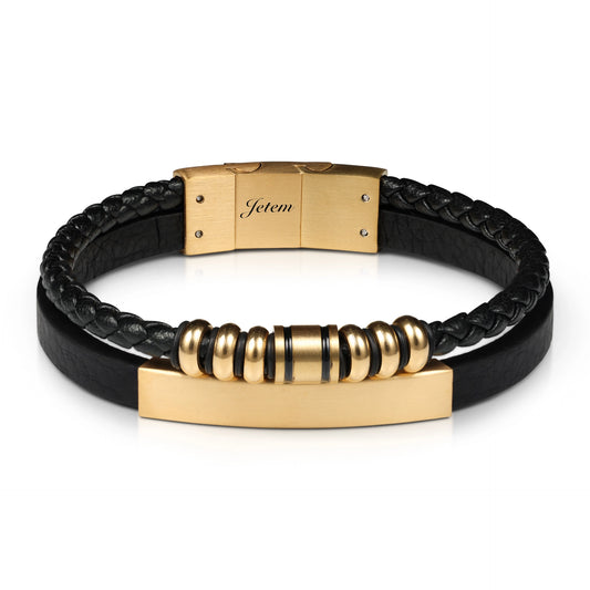 צמיד JETEM לגבר עם רצועות עור וחרוזי מתכת בעיצוב יוקרתי