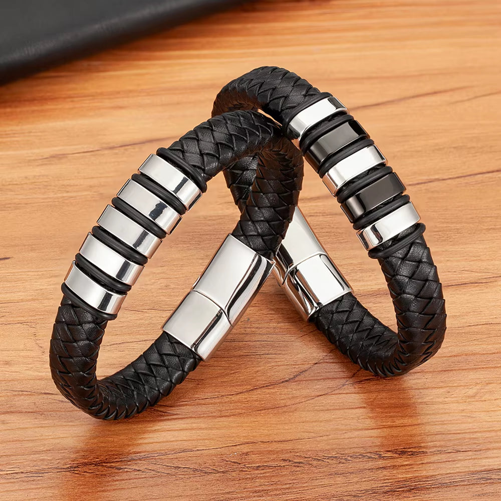 XQNI Combination Small Accessories Multicolor Stitching Stainless Steel Men'S Leather Bracelet Luxury Jewelry Big Sale
