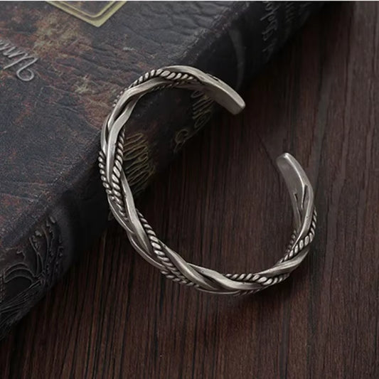 925 Sterling Silver Twisted Woven Bracelet Man Women Neutral Retro Original Handmade Opening Bangle Fashion Party Jewelry Gifts